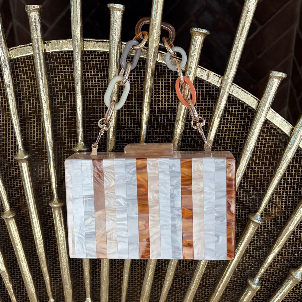 DOLCE VITA Striped Acrylic Clutch with Chain. NWOT.